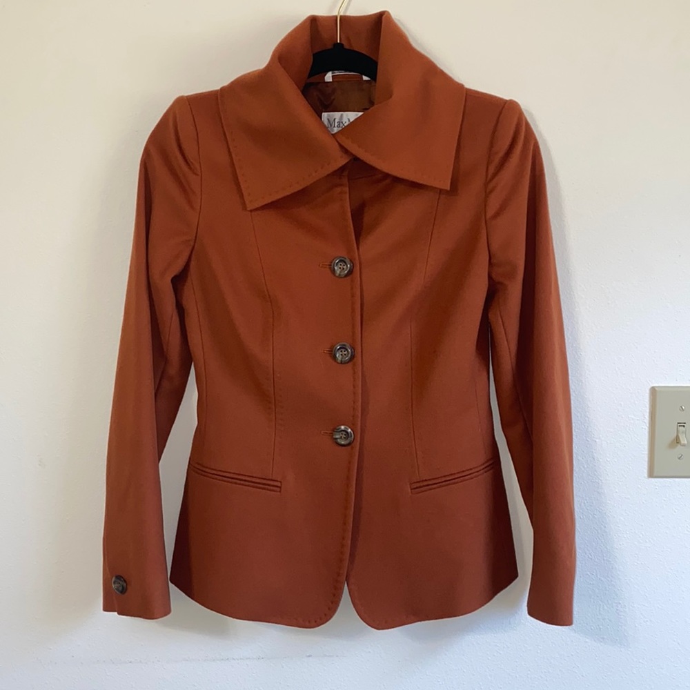 MaxMara Virgin Wool Burnt Orange Button Up Wrap Coat Size Small